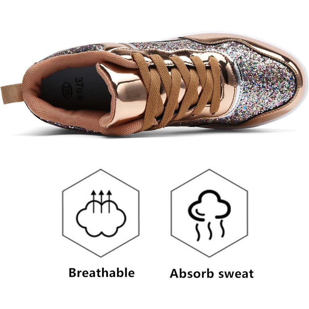 Women's Gold Breathable Mesh Comfort Lightweight Wedge Platform Sneakers - Picture 5 of 7